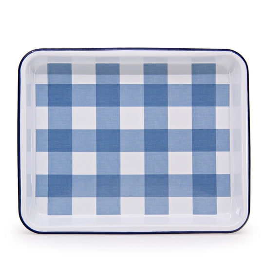 Gingham Enamelware Small Rectangle Tray
