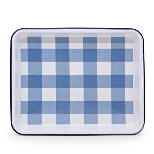 Gingham Enamelware Small Rectangle Tray